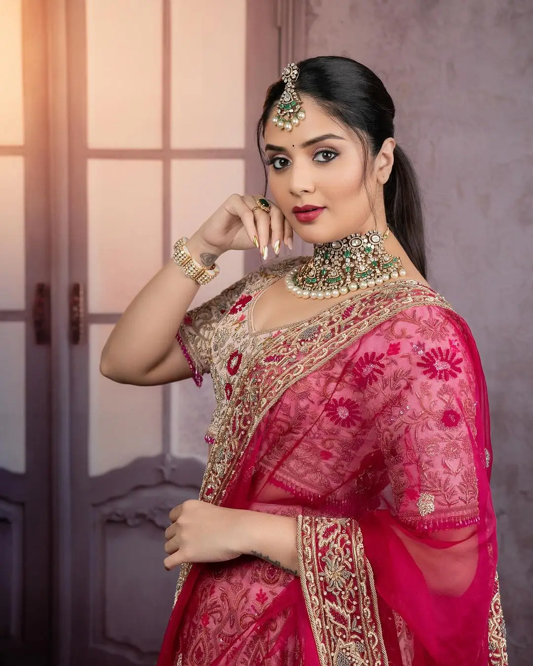 ETV Actress Sreemukhi in Pink Lehenga Choli